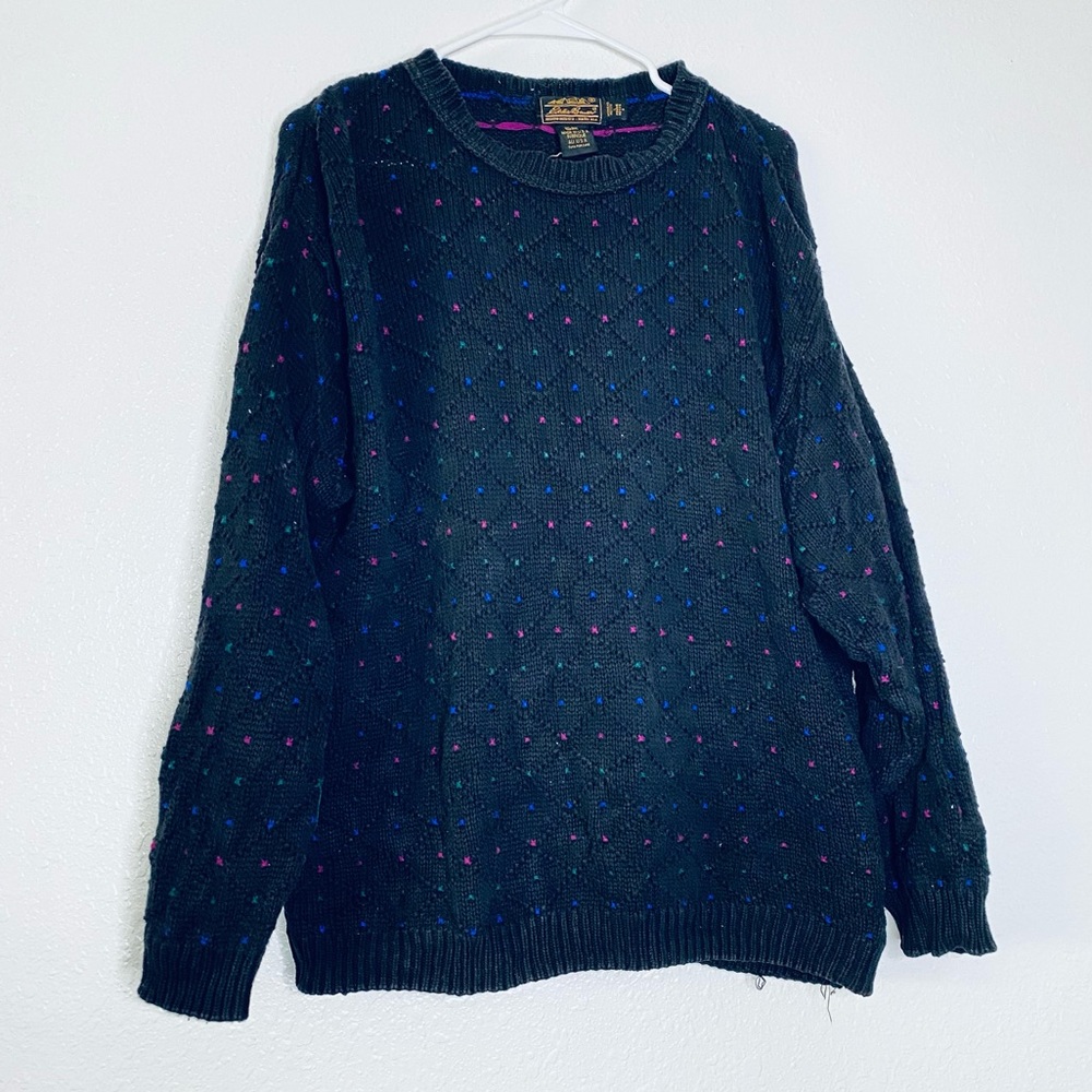 🍓 Eddie Bauer Vintage Polka Dots Cable Knit Chunky Sweater Large Petite
